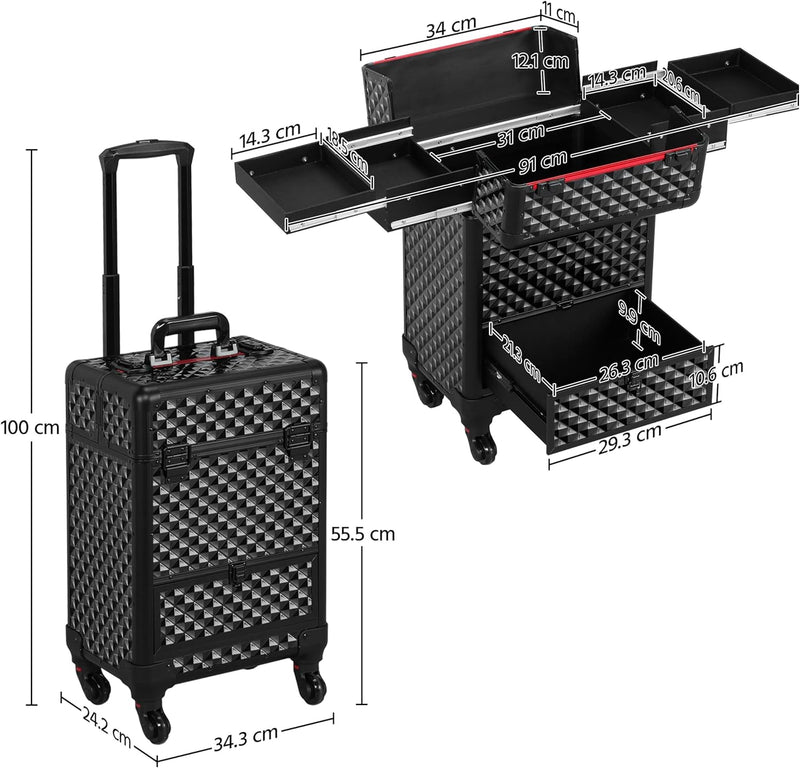 Yaheetech Alu Kosmetikkoffer Friseurkoffer Trolley Schminkoffer Beauty Case 34,3 x 24,2 x 55,5 cm sc