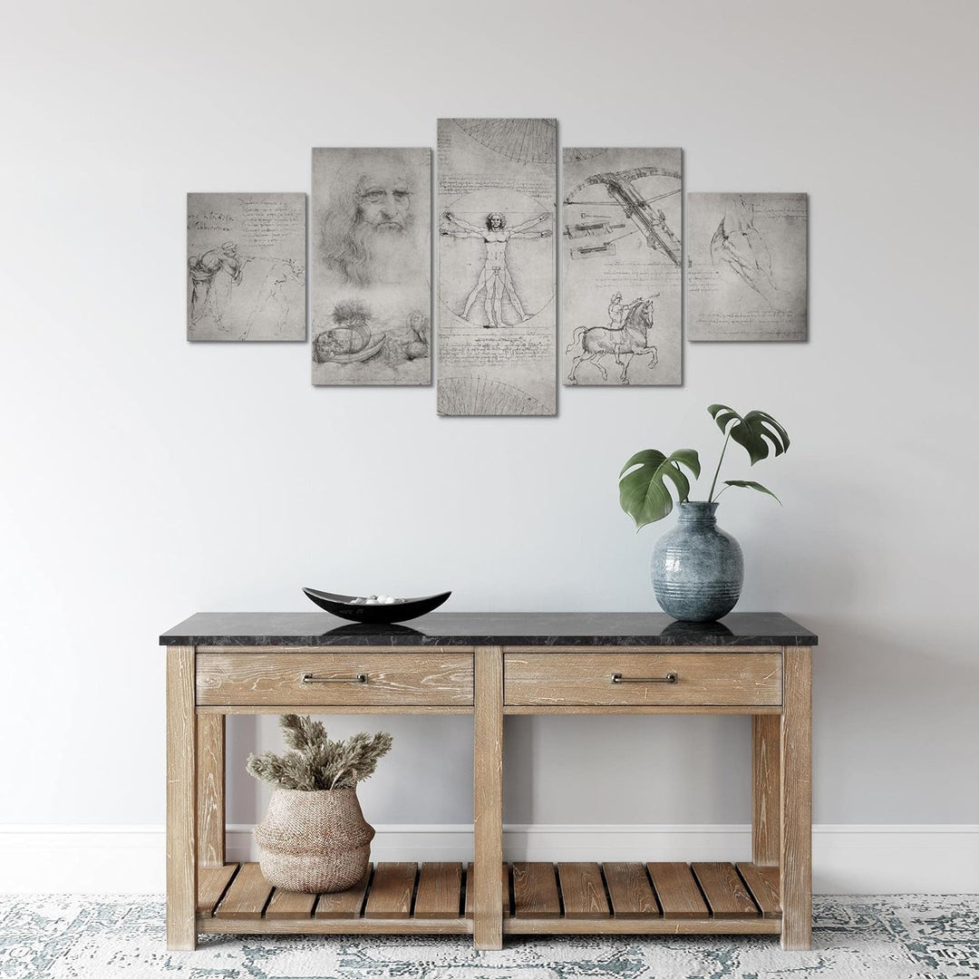 Runa Art Wandbilder Leonardo Da Vinci 5 Teilig Bild auf Vlies Leinwand Deko Wohnzimmer Schlafzimmer