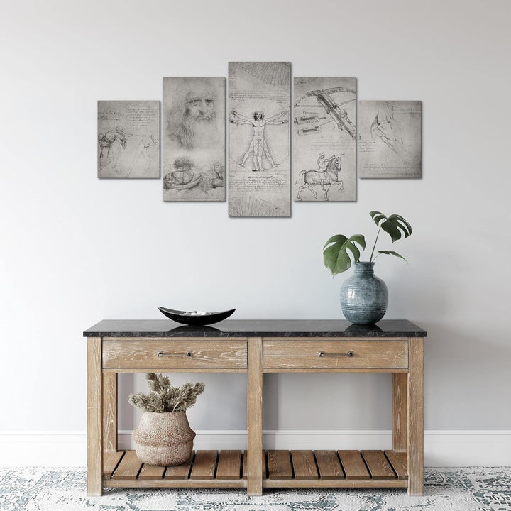 Runa Art Wandbilder Leonardo Da Vinci 5 Teilig Bild auf Vlies Leinwand Deko Wohnzimmer Schlafzimmer