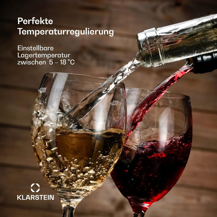 Klarstein Weinkühlschrank,1 Zone Getränkekühlschrank, Leiser Indoor/Outdoor Kühlschrank, 50 Liter Fl