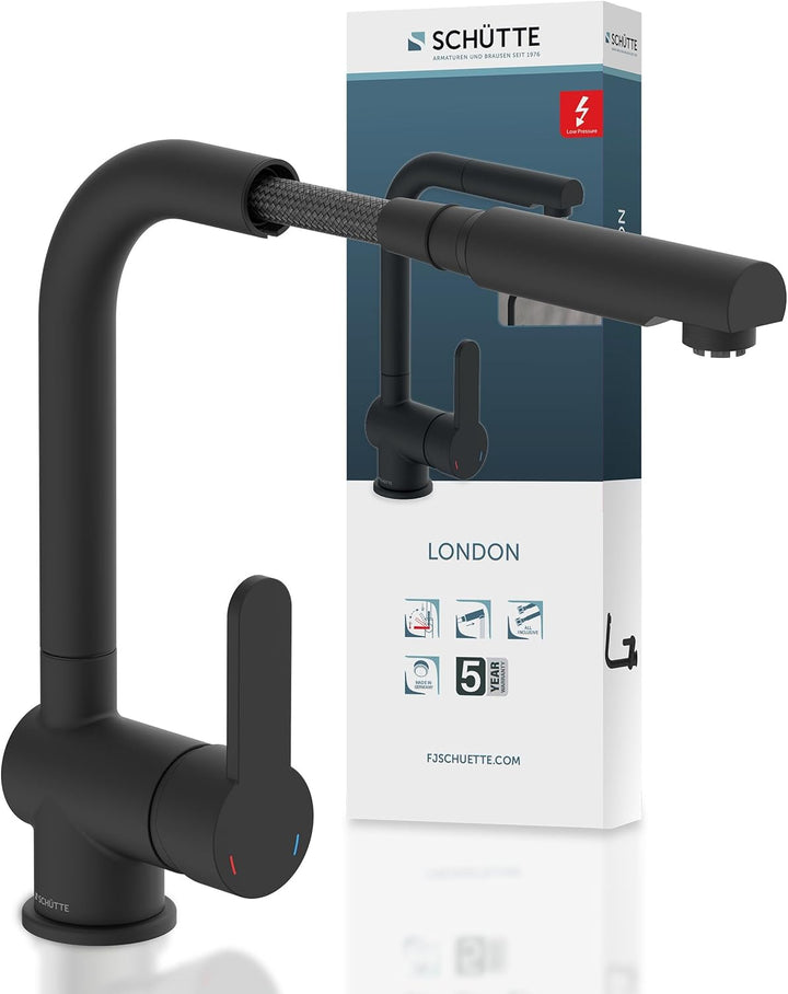 Schütte Niederdruck Küchenarmatur LONDON mit ausziehbarer Geschirrbrause, Armatur für Boiler/Unterti