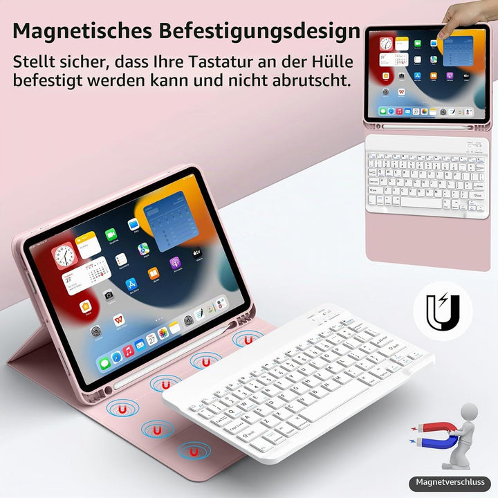 JKSML Hülle mit Tastatur für iPad (A16) 11./10.Generation 2025/2022 (11/10.9 Zoll) mit Stifthalter,