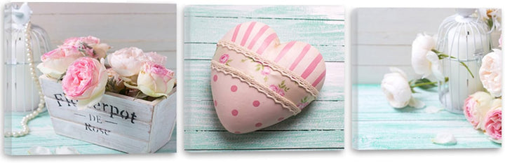 Feeby Bilder 3 Teile Rosa Herz Blumen 120x40 cm Wohnzimmer Schlafzimmer Büro Flur Küche Wandbilder M