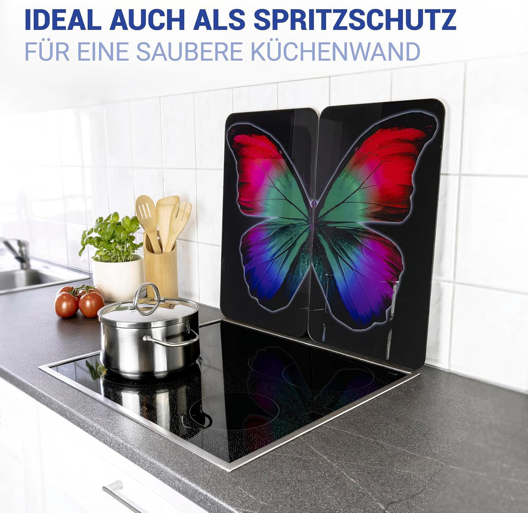 WENKO Herdabdeckplatte Universal Butterfly by Night 2er Set, für Glaskeramik-, Elektro- & Gasherde,