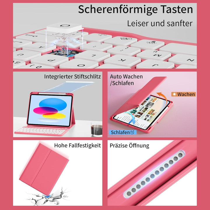 Hülle mit Tastatur für iPad A16 11. / 10. Generation (11 Zoll 2025/10,9 Zoll 2022) mit Stifthalter,