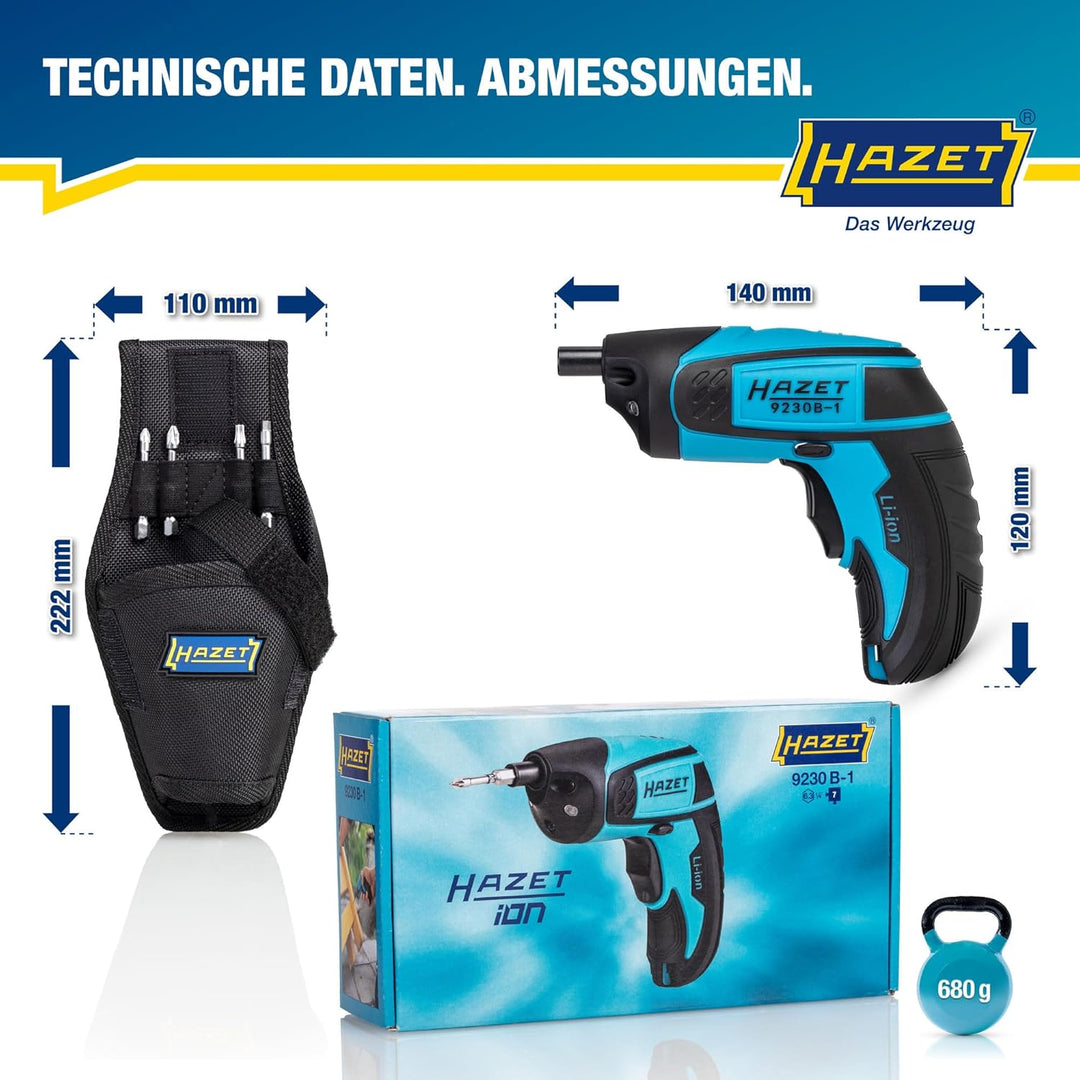 HAZET Mini Akku-Schrauber inkl. Holster 9230B-1 | Werkzeug zum An-/Abziehen von Bauteilen | einfach,