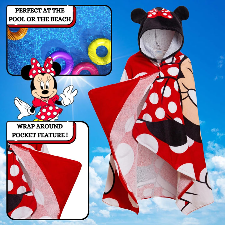 Disney Minnie Mouse Kapuzenhandtuch 100% Baumwolle Mädchen Poncho Kinder Strand Badetuch Schwimmen W
