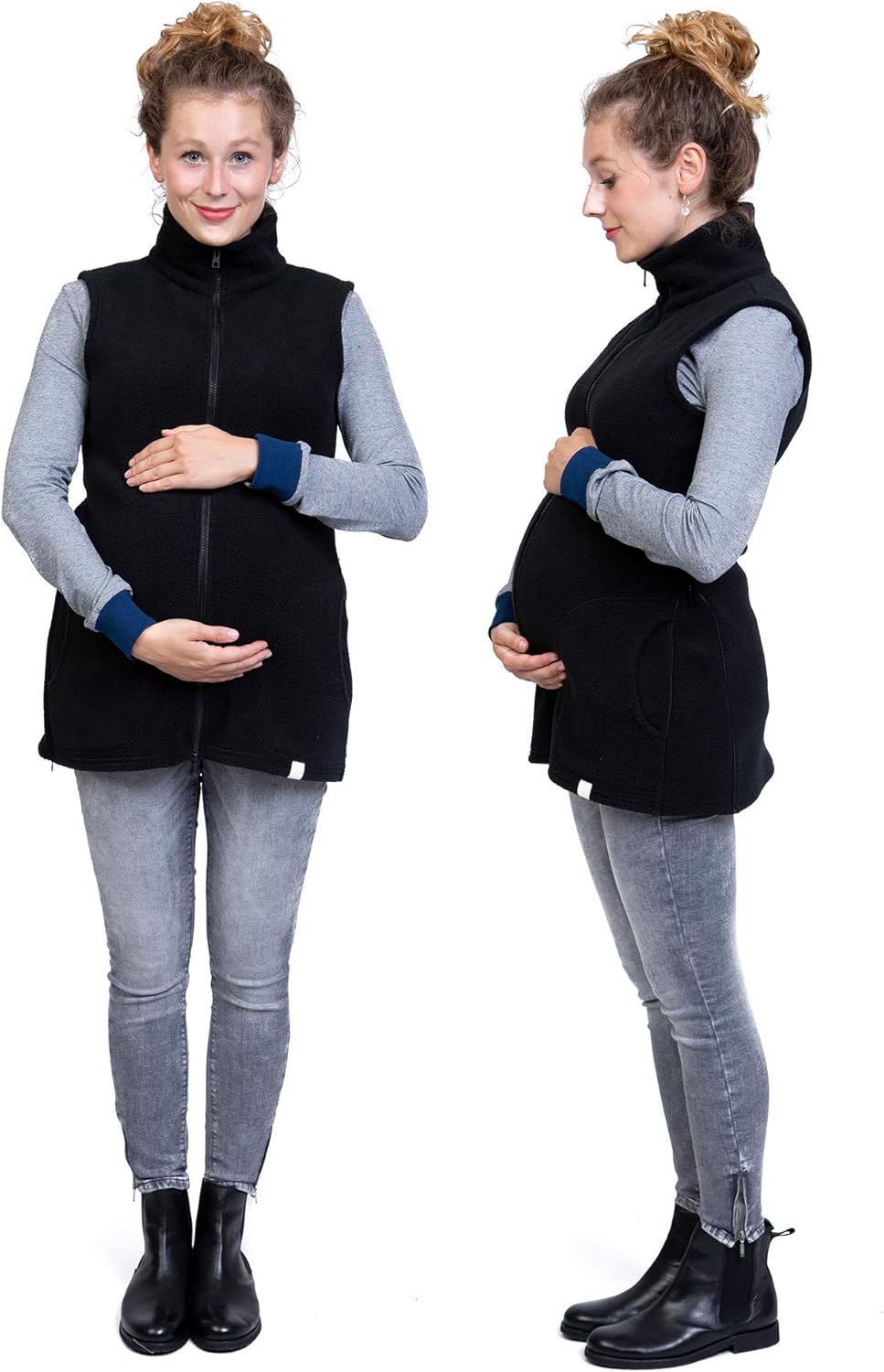 Viva la Mama - Trageweste aus Fleece, Winter Zusatzweste für Tragejacken - RERIK S schwarz - vorn un