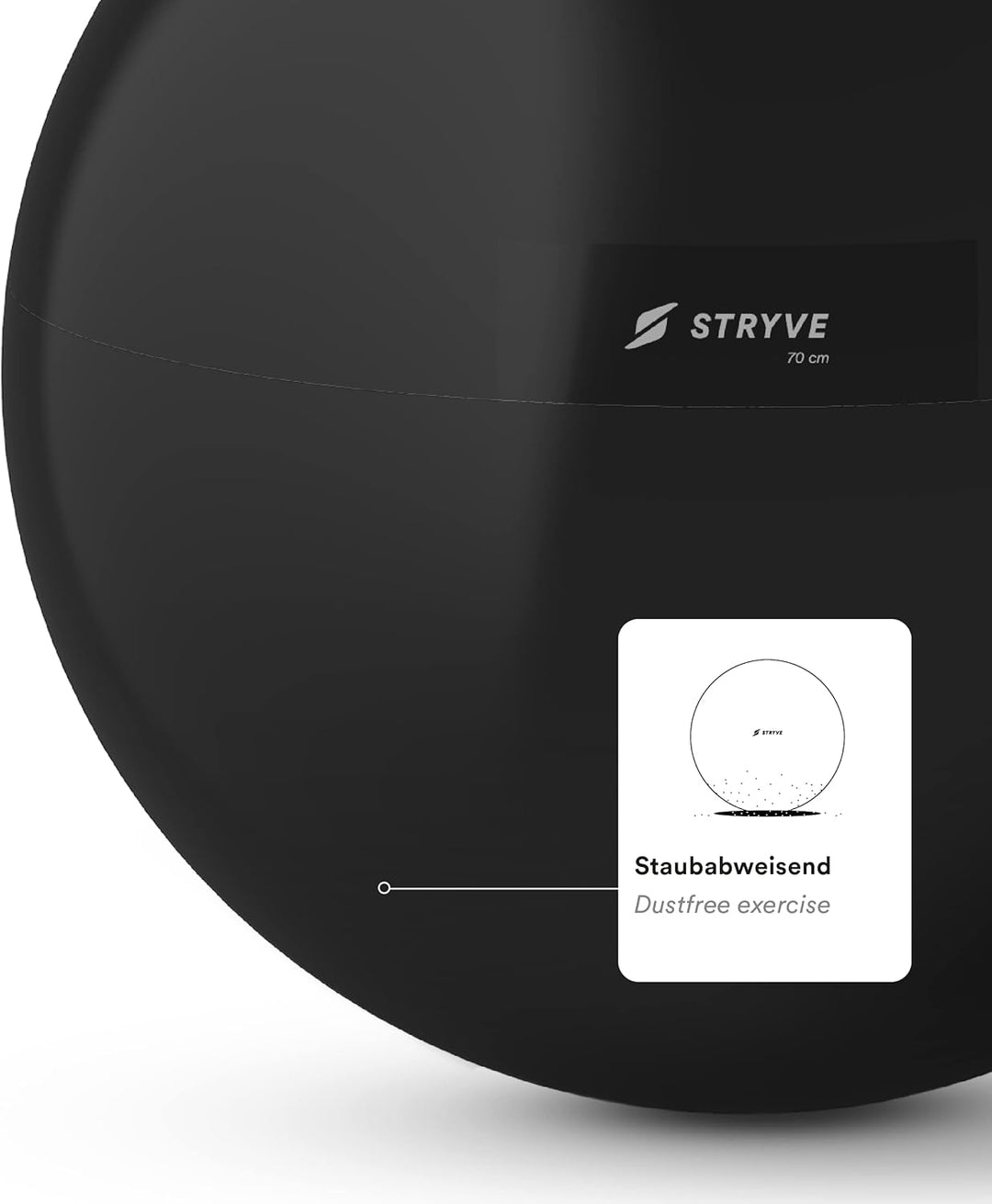 Stryve Gymnastikball inkl. Ballpumpe 65cm, Balance Ball aus mattem PVC in schwarz, Sitzball für Büro