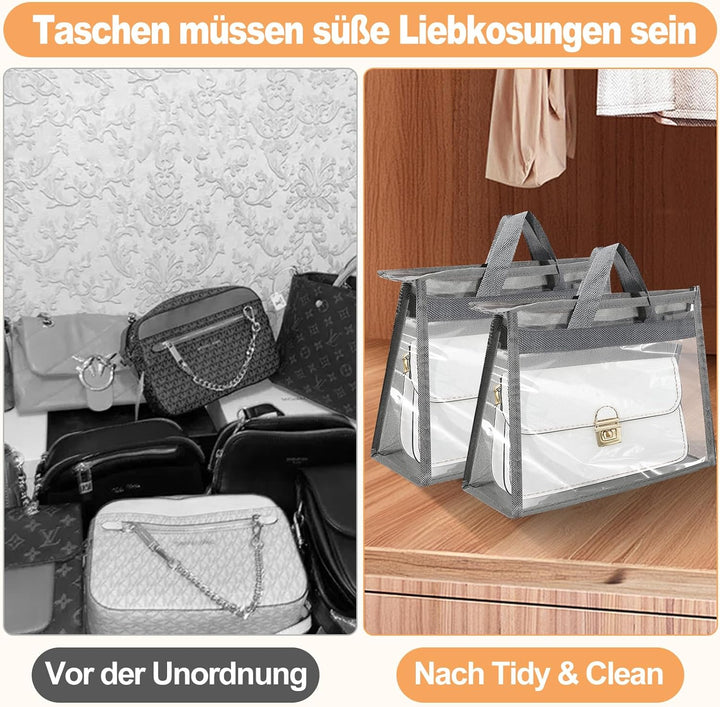 2 Stück Staubbeutel für Handtaschen, Staubschutzbeutel mit Reissverschluss und Griff, Transparente H