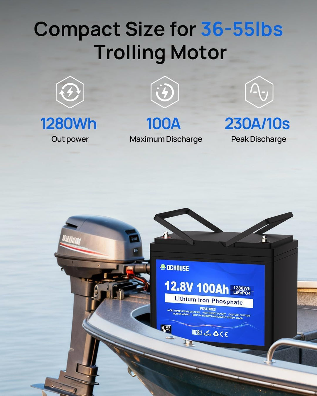 DCHOUSE 12V 100Ah LiFePO4 Batterie, Verbessertes 100A BMS, Bis zu 15000 Zyklen, 1280Wh Lithium Akku,