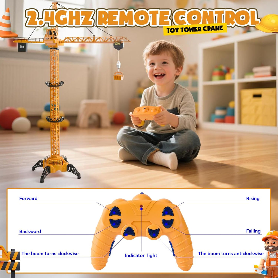 Ferngesteuerter Turmkran 128 cm RC Kran Spielzeug mit 2,4 GHz Fernbedienung, 6 Kanälen &amp; 680° Drehun