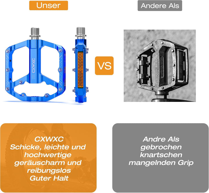 CXWXC Fahrradpedale mit Reflektoren 9/16 Zoll CNC Aluminium MTB Pedale Leichtgewichts, Antirutsch fü