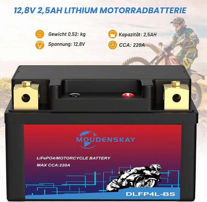 Lithium Motorrad Batterie 12V Lithium Powersports Batterie mit BMS,YTX4L-BS 2.5AH 200~220CCA LiFePO4