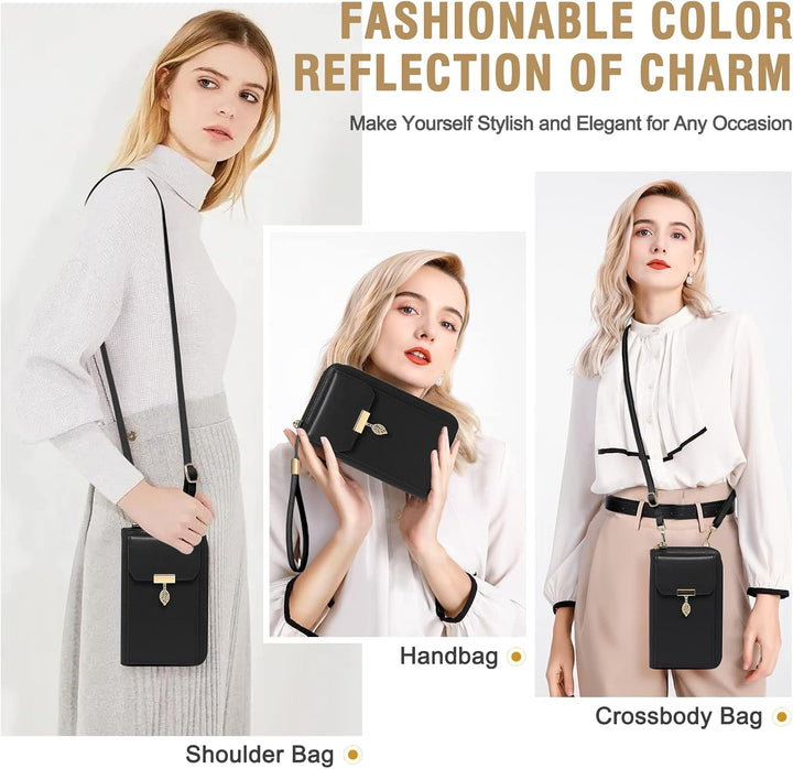 VOBUKE Handytasche zum Umhängen Klein RFID Schutz Umhängetasche Damen Leder Schultertasche mit 12 Ka