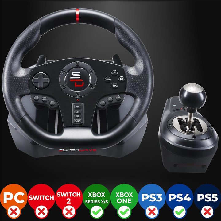 Subsonic- Gs850-X Rennlenkrad mit manuellem Schalthebel, 3 Pedalen, Schaltwippen für Xbox Series X/S