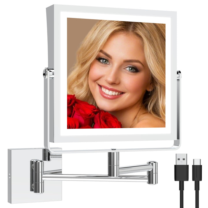 Ruacq Wiederaufladbarer Wand-Make-up-Spiegel mit Beleuchtung, doppelseitig, 1-fach/10-fache Vergröss