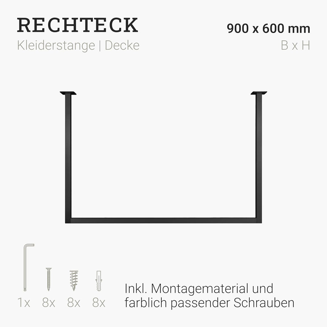 Natural Goods Berlin 1x Kleiderstange RECHTECK, Garderobenhalter U-Form, Wandmontage Bad Flur Küche,