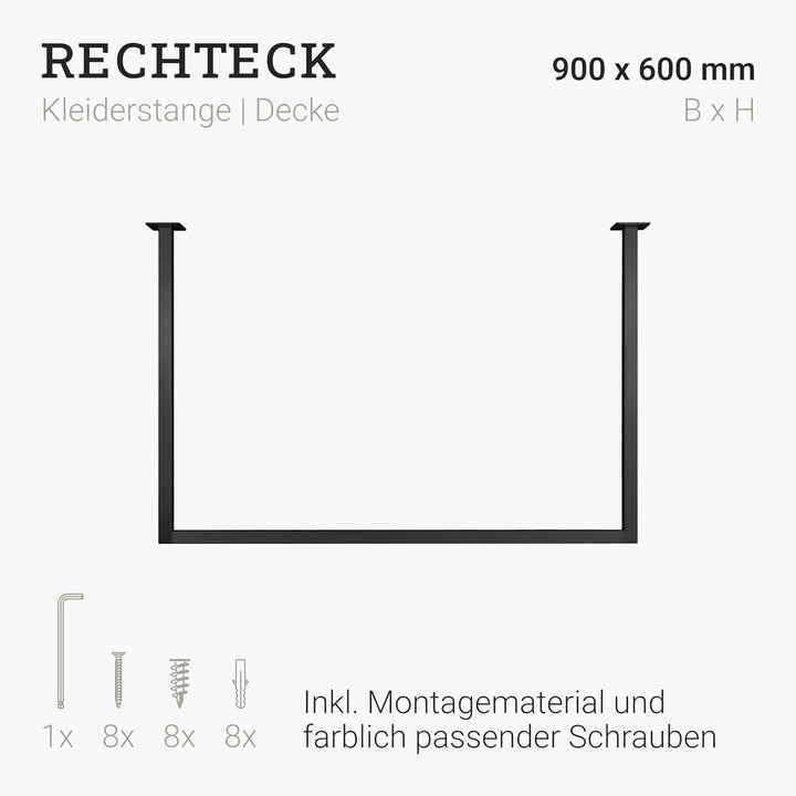 Natural Goods Berlin 1x Kleiderstange RECHTECK, Garderobenhalter U-Form, Wandmontage Bad Flur Küche,