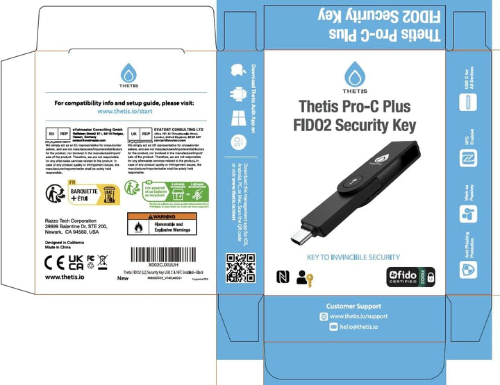 Thetis Pro-C FIDO2 (L2) Sicherheitsschlüssel Passkey Gerät mit USB C & NFC, TOTP/HOTP Authenticator