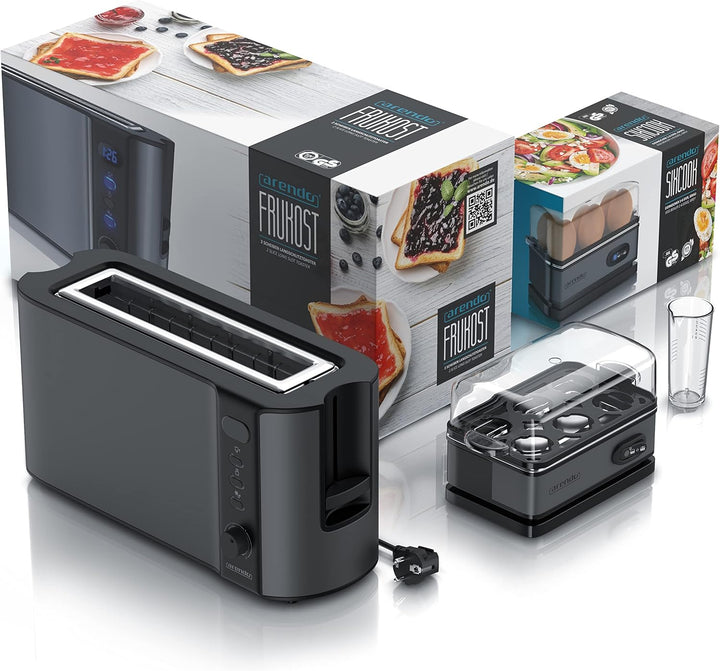 Arendo - 1000W Toster Langschlitztoaster für 2 Scheiben Toaster und Brötchenaufsatz + 6 Fach Eierkoc