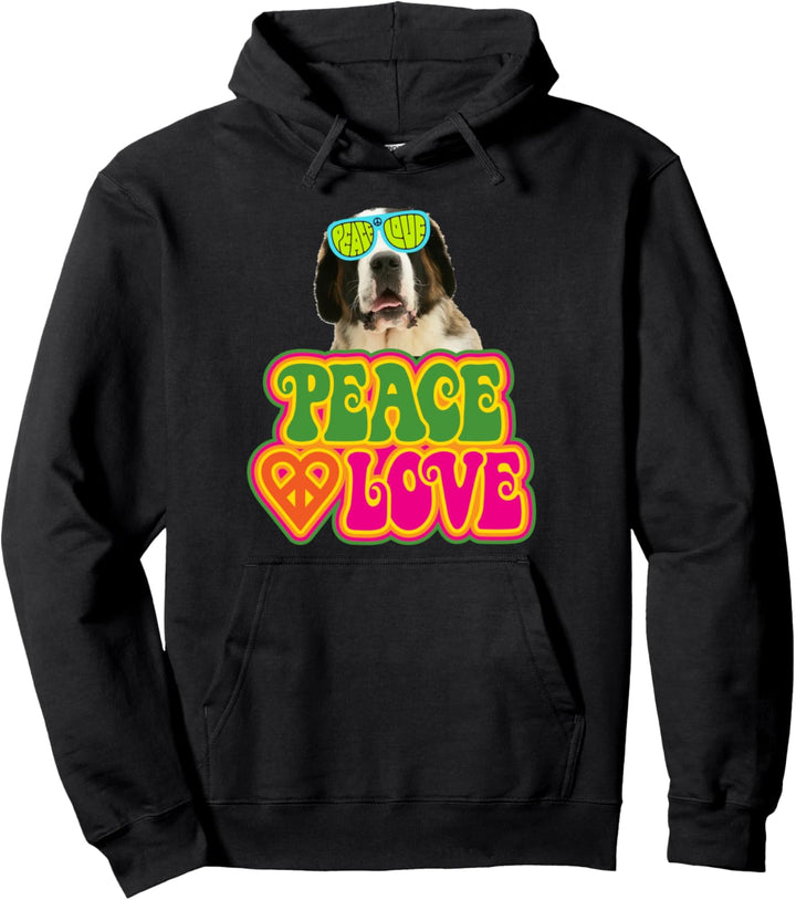 Peace Heart Love Dog Saint Bernard Pullover Hoodie