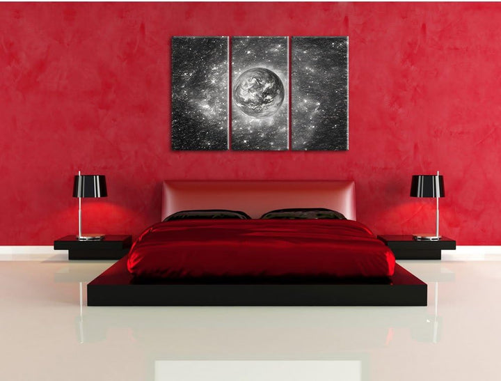 Pixxprint Planet Erde im Weltraum Kunst als Leinwandbild/Grösse: 3 Teilig (120x80 cm) cm/Wandbild/Ku