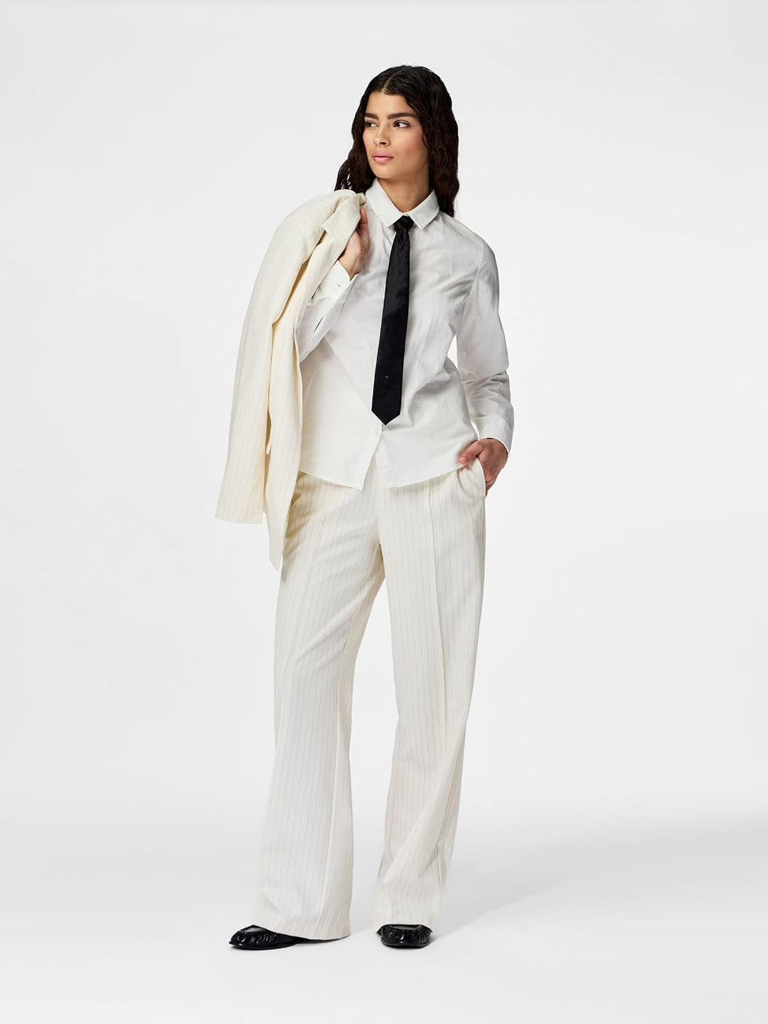 PIECES Female Hose mit weitem Bein PCBOZZY Gestreift S Birch, S Birch