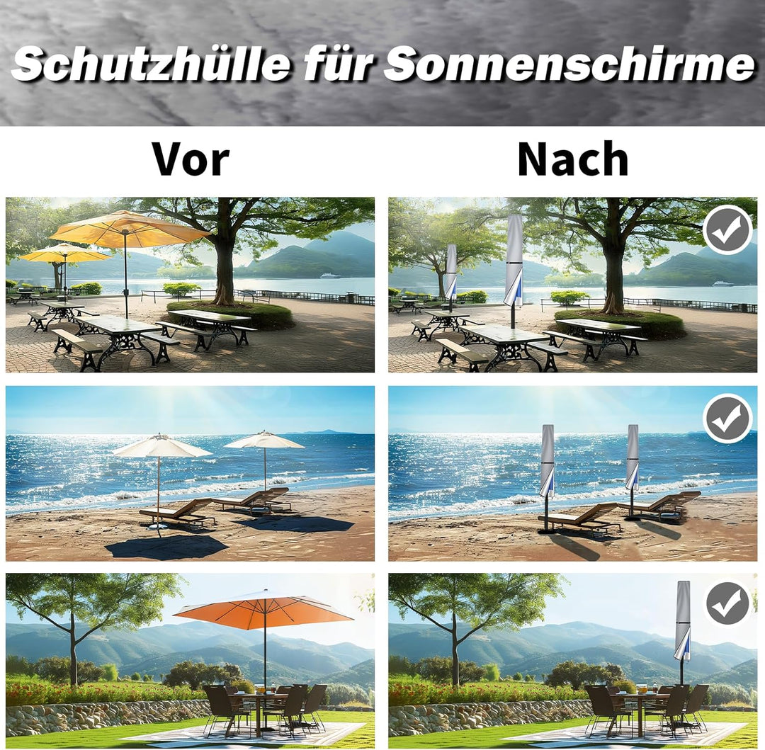 NAKIHOUSE Sonnenschirm Abdeckung Schutzhülle, Wasserdichte,Wetterfeste, UV-Anti, Winddicht Schirm Ab