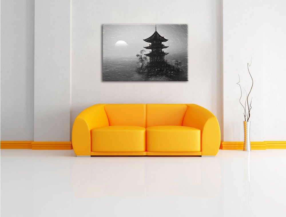 Pixxprint Buddhistischer Tempel in Asien / 100x70cm Leinwandbild bespannt auf Holzrahmen/Wandbild Ku