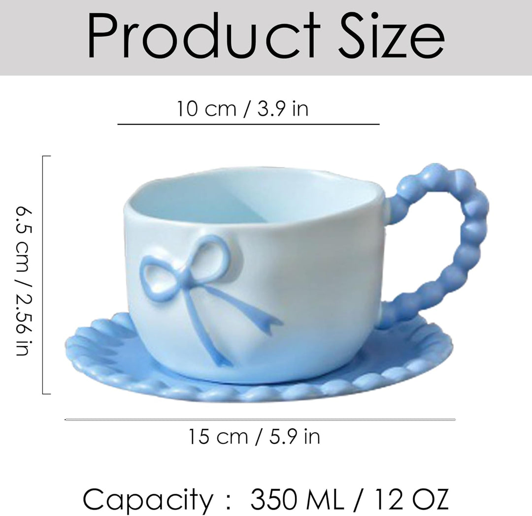 350 ML Blau Schleife Kaffeebecher Cute Mug Porzellan Kaffee Tee Tasse Keramik Tasse mit Schleife und