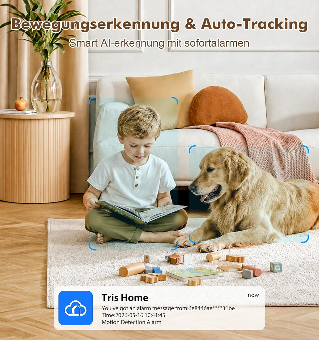 2.4/5GHz Überwachungskamera Innen WLAN mit 2K (3MP) HD Kamera Überwachung Innen PTZ– Bewegungserkenn