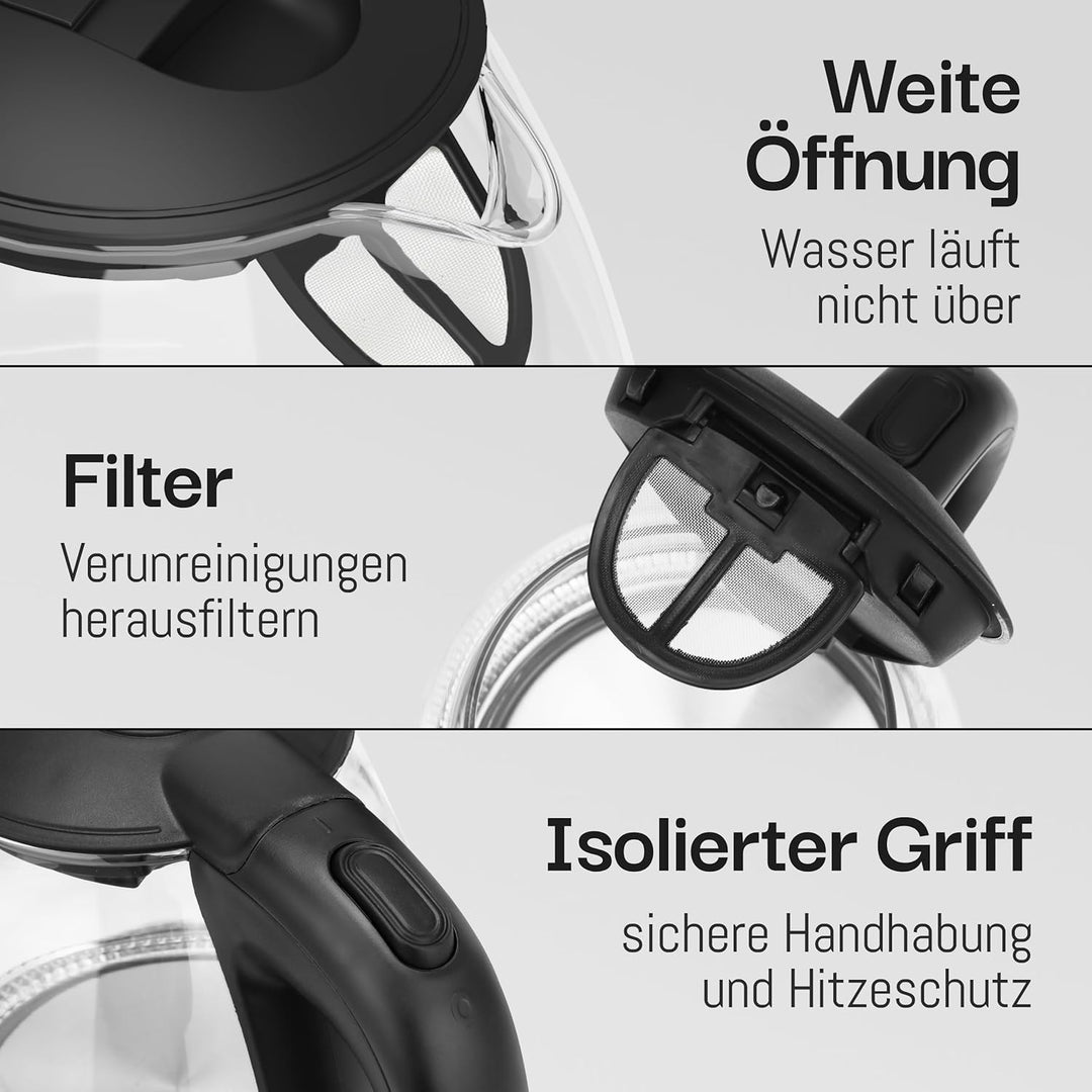 Glas Wasserkocher klein - 1L Inkl. Kalkfilter I By LEBENLANG I BPA-Frei Wasserkocher Glas 1 Liter Gl