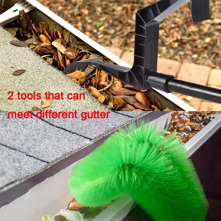 390cm Dachrinnenreiniger Dachrinnenbürste und Reinigungslöffel Schaufel 2 in 1, Dachrinnenreinigungs