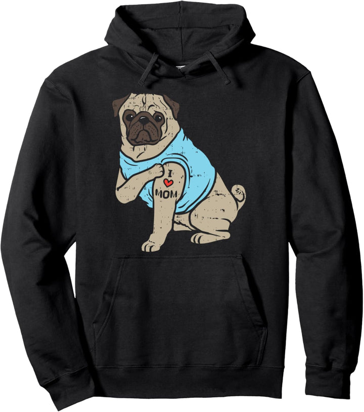 Pug I Love Mom Cute Animal Pet Dog Lover Owner Women Gift Pullover Hoodie