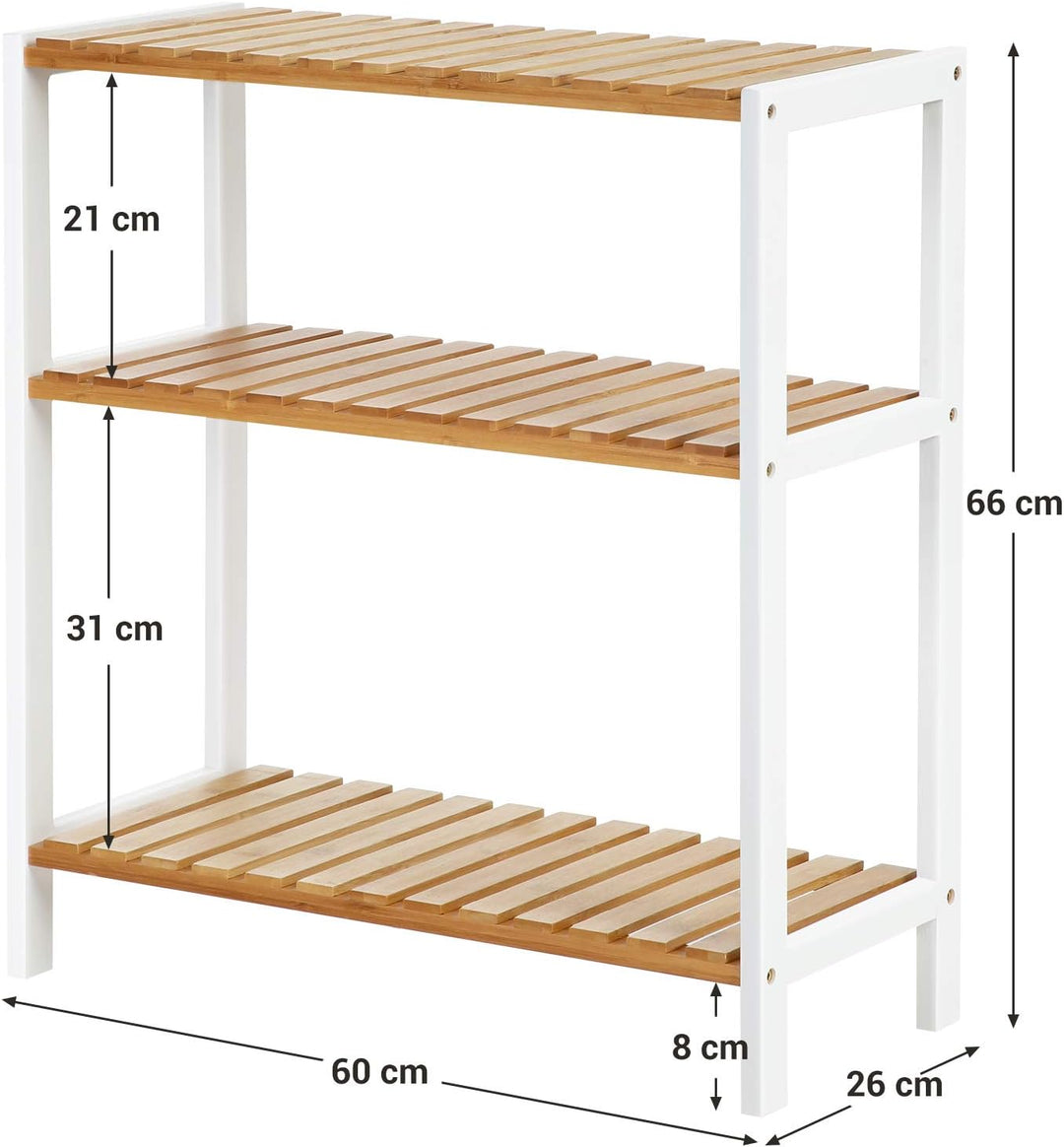 SONGMICS Badezimmerregal, Badregal, Küchenregal, Schuhregal, Standregal aus Bambus, 26 x 60 x 66 cm,