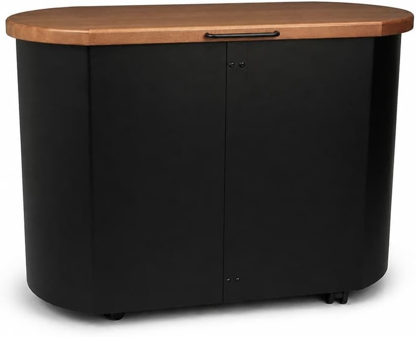 MS Beschläge Design Pelletstruhe mit Nussbaum Holzdeckel Holzkorb Schwarz beschichtet Pelletkorb mit