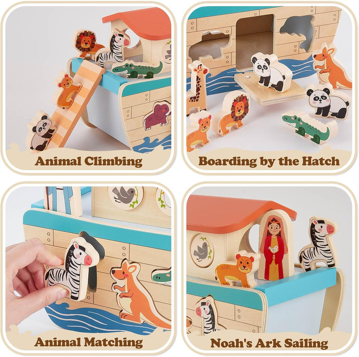 HERSITY Arche Noah aus Holz, Holzspielzeug Kinder Taufgeschenke für Mädchen Jungen 12 Monate, Holz S