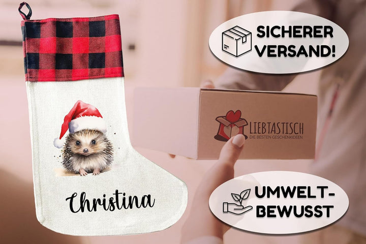 LIEBTASTISCH - Personalisierte Weihnachtssocken mit Tieren - 40cm x 30cm - Weihnachtsstrumpf zum Nik