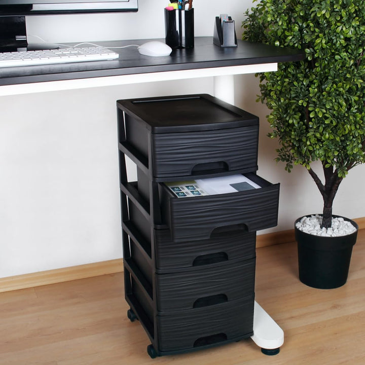 Schubladenschrank mit Rollen Rollcontainer mit 5 Schubladen Rollschrank aus Kunststoff Rollwagen (Sc