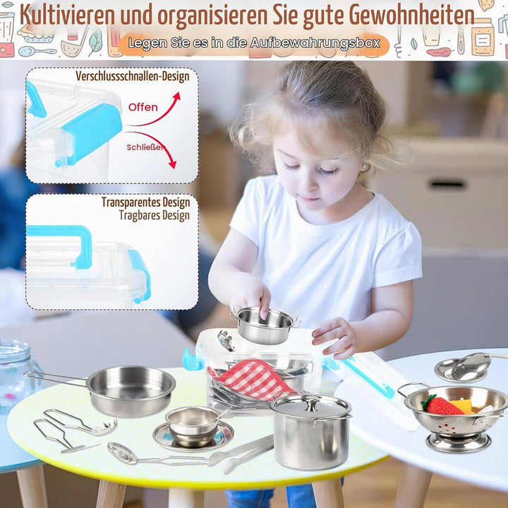 20 STK Kinderküche Zubehör Set, Edelstahl Pretend Küchenspielzeug für Kinder, Matschküche Zubehör mi