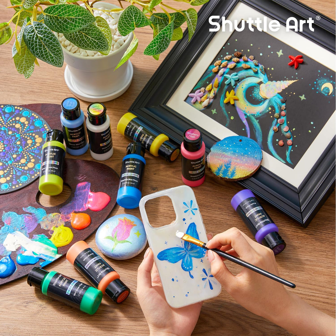 Shuttle Art Acrylfarben Set, 16 Chamäleonfarben in Flaschen (je 60ml), Acrylfarben mit Perlglanz, fü