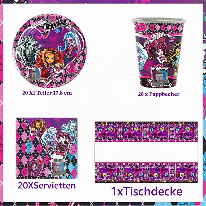 Doyomtoy Cartoon-Themenparty-Geschirr,Kindergeburtstag Partygeschirr,61 Stück Party-Geschirrset Esst