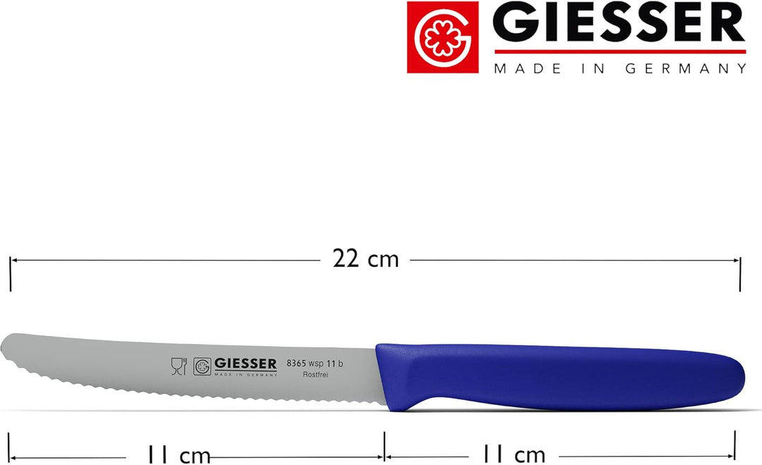 Giesser seit 1776 - Made in Germany - Tomatenmesser 6er Set blau, Klinge 11 cm, rutschfest, kleines