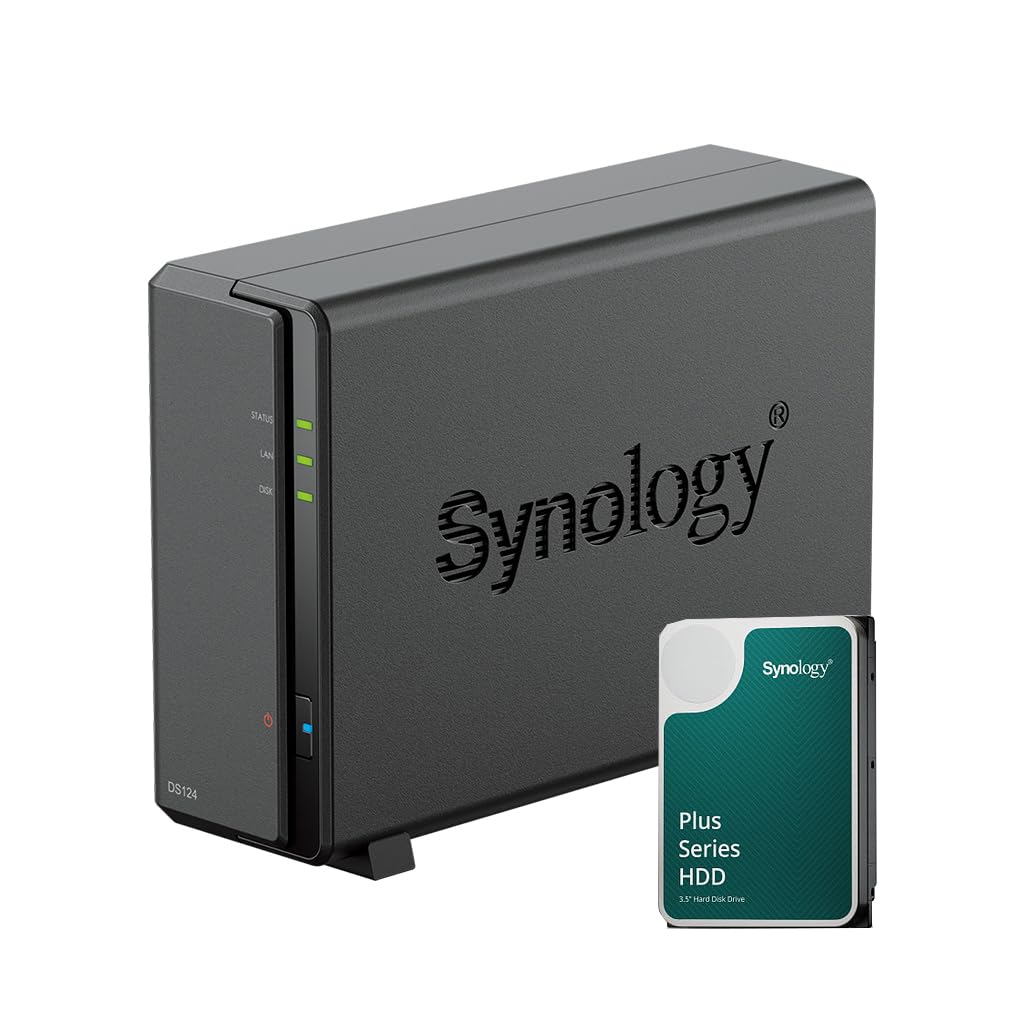 Synology DS124 NAS-Bundle 1 GB mit 1 Synology Festplatte 12 TB HAT3300, unmontiert, Schwarz