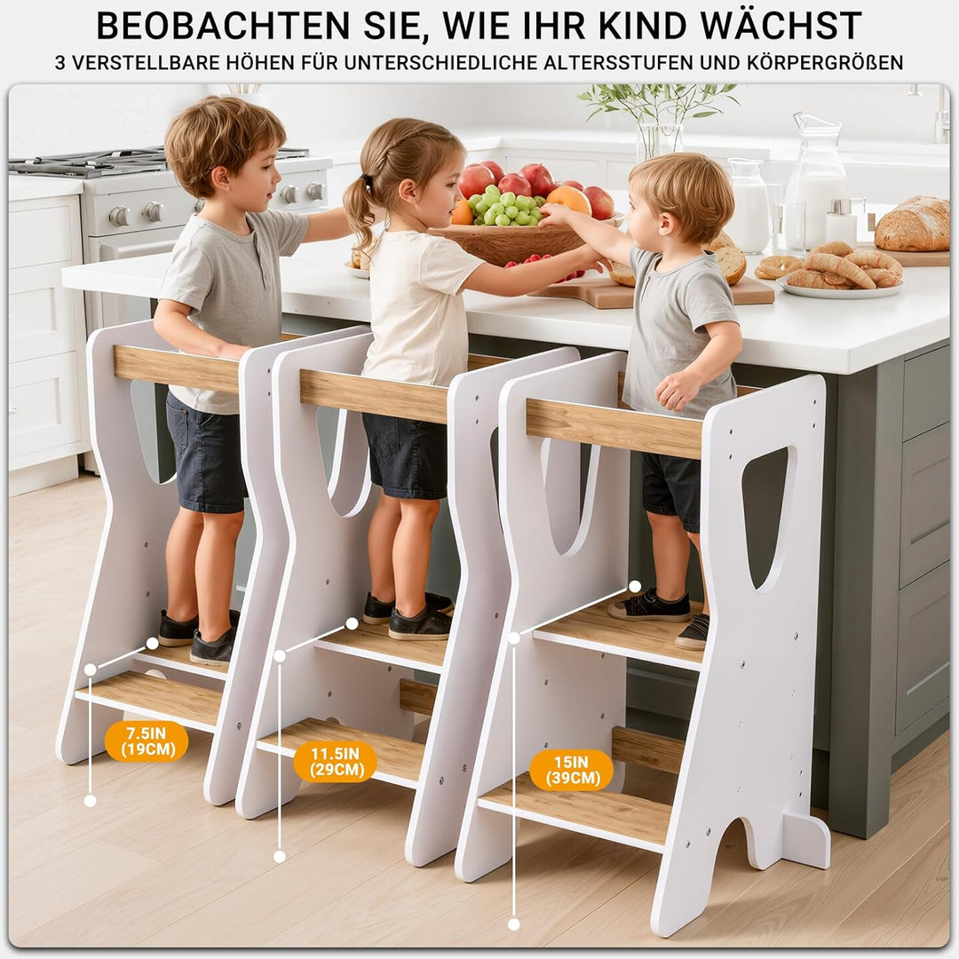 COSYLAND Lernturm ab 1 Jahr - Learning Tower - Höhenverstellbar Montessori Lernturm mit Kippschutz,