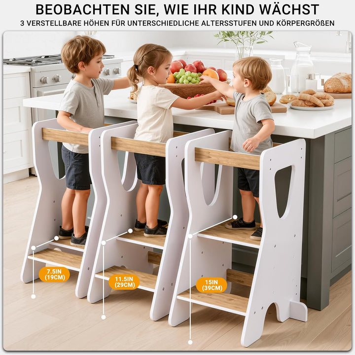 COSYLAND Lernturm ab 1 Jahr - Learning Tower - Höhenverstellbar Montessori Lernturm mit Kippschutz,