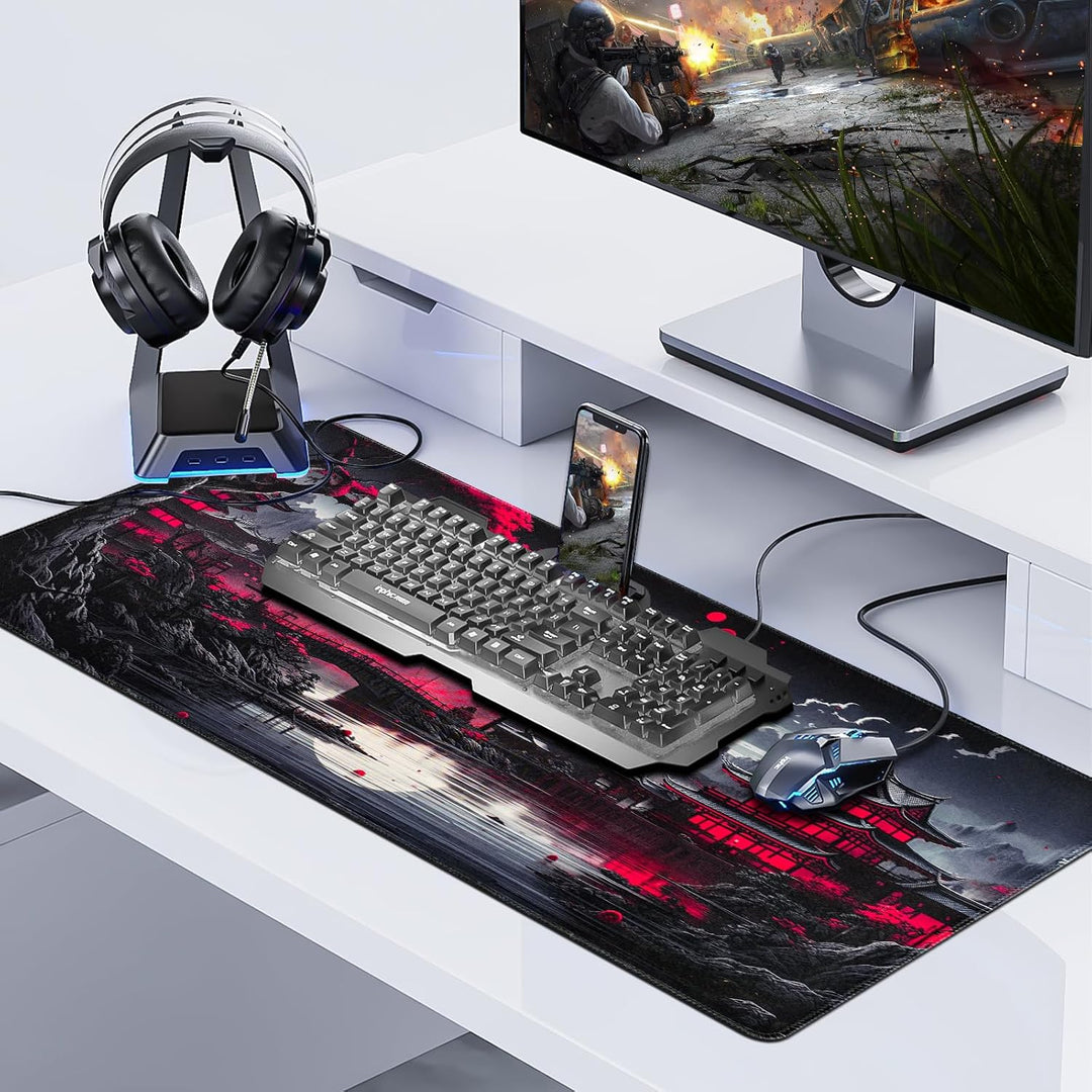 Mousepad XXL, Japanische Kunst Mauspads,1200x600mm Überdimensionales rutschfeste Gummimatten Gaming-