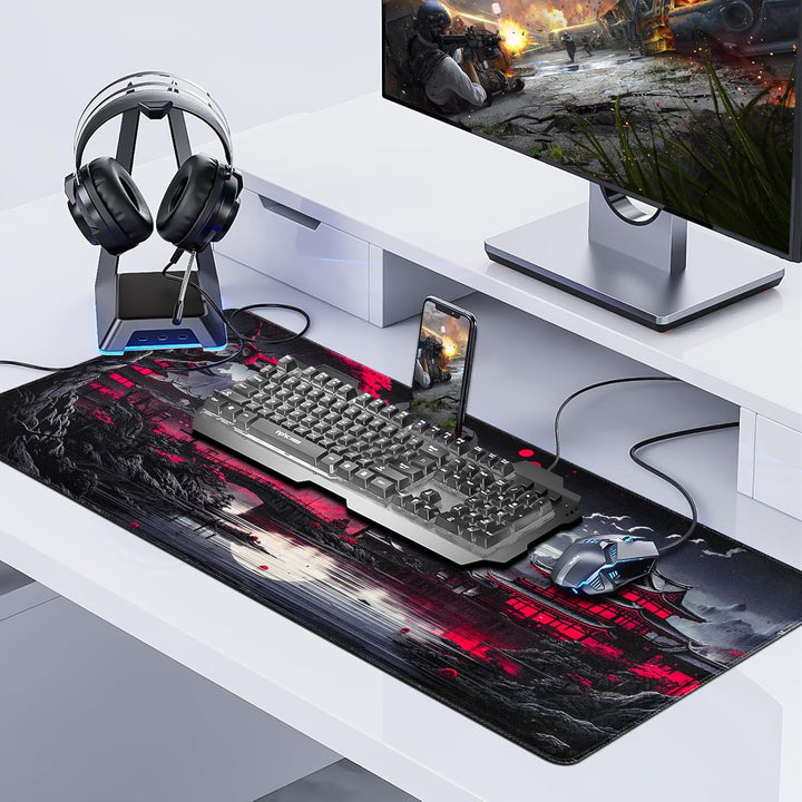 Mousepad XXL, Japanische Kunst Mauspads,1200x600mm Überdimensionales rutschfeste Gummimatten Gaming-