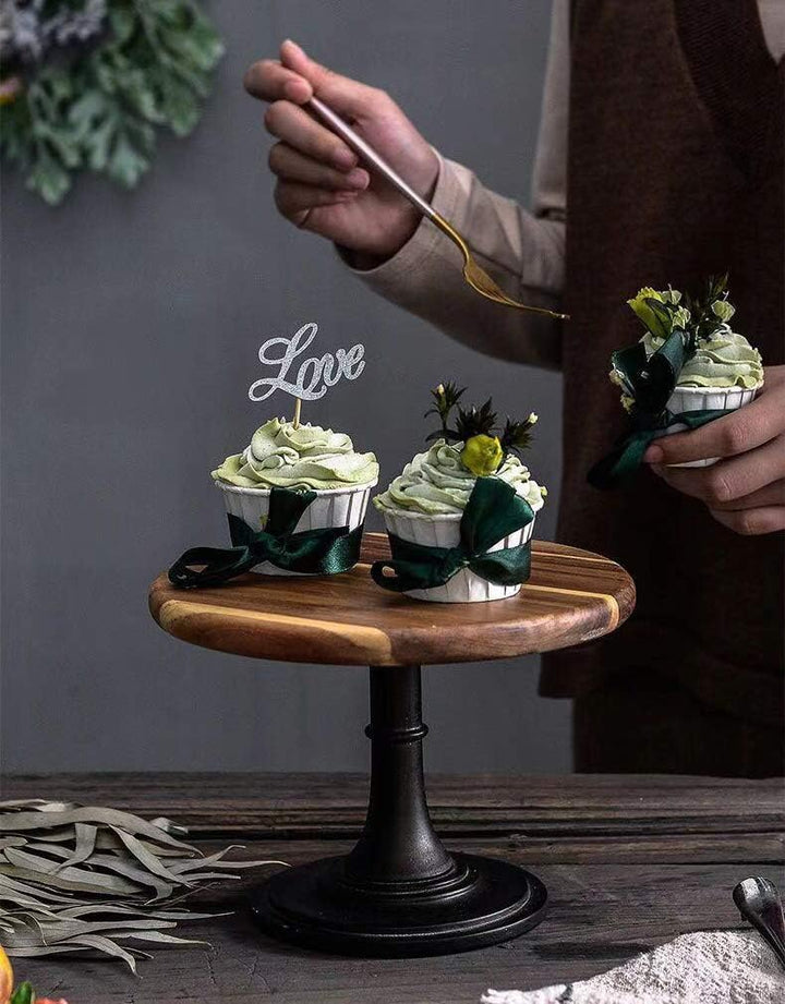 NUPTIO Rustikaler Tortenständer aus Holz: Schwarzer Cupcake-Ständer Rund Hochzeit Geburtstag Tortens